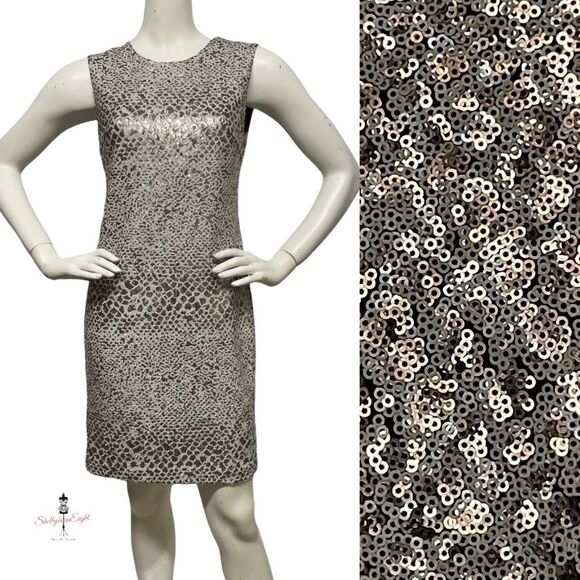 DKNY DKNYC Micro Sequin Snake Python Animal Print Dress Exposed Zip 2 4 XS - Picture 1 of 15